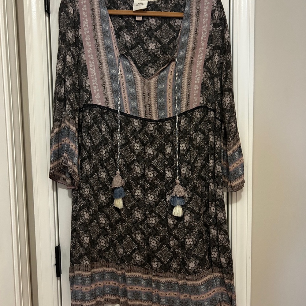 Knox Rose Boho Midi Dress in Black, Pink, Blue
